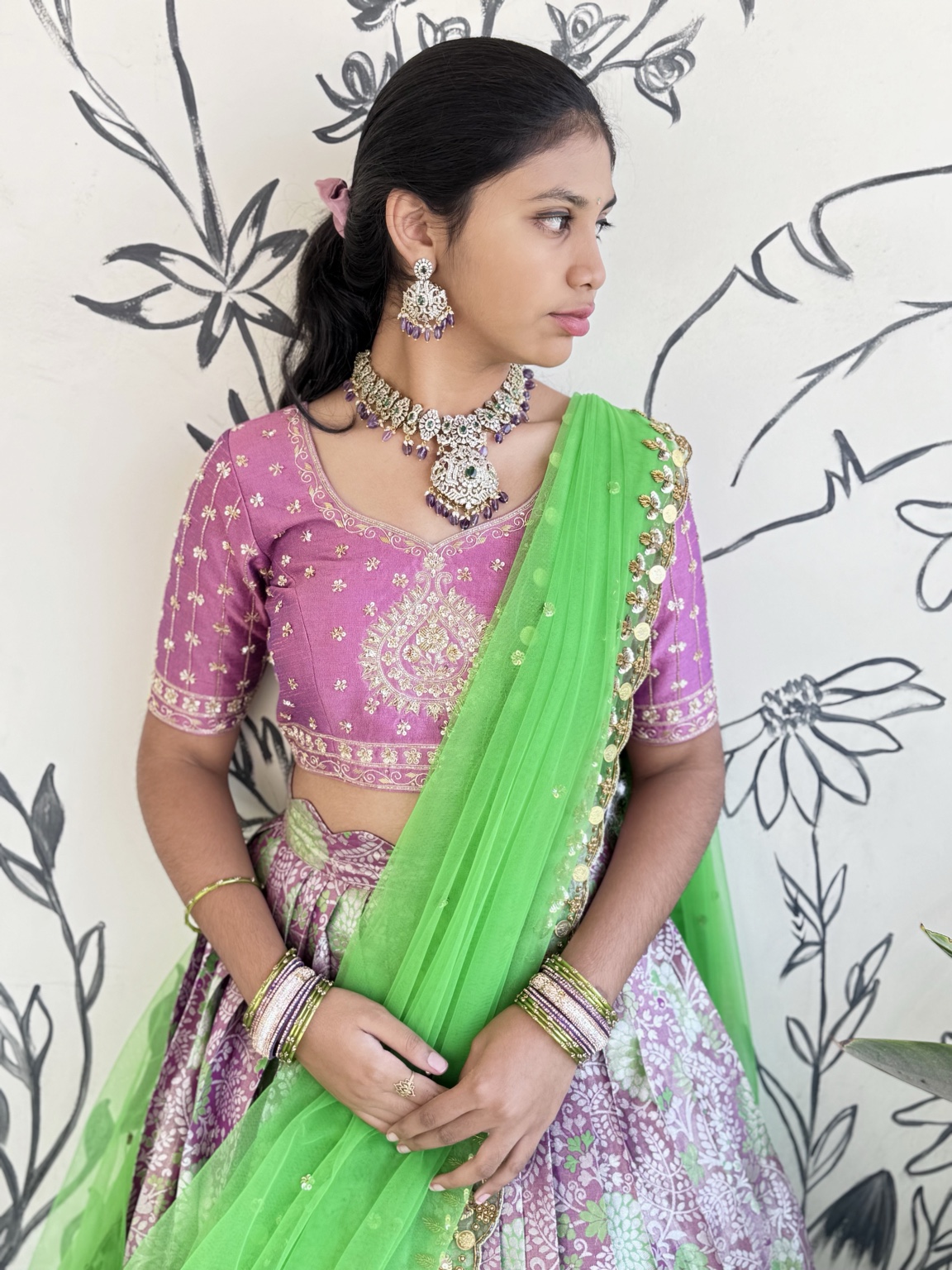 Vasanta Vibes Kanchi Silk Half Saree with Embroidered Blouse - Image 3