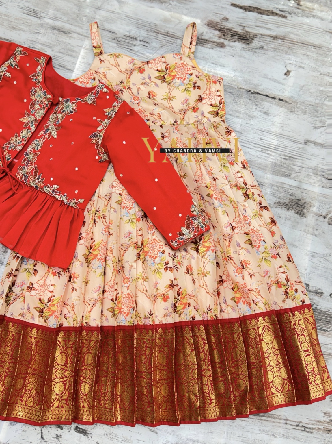 Floral Silk Frock-Style Lehenga with Embroidered Jacket Blouse - Image 5