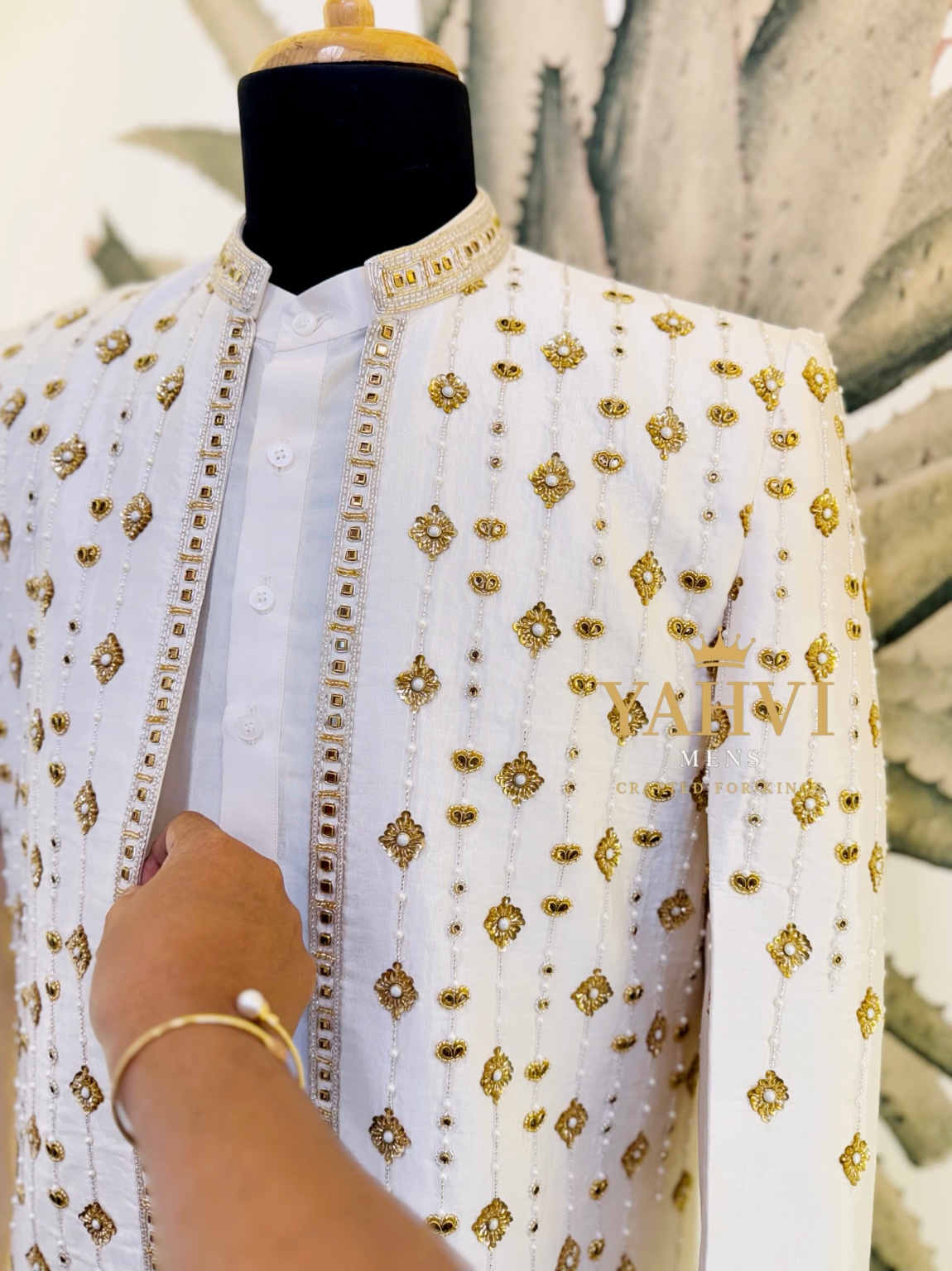 Rajveer Ivory Handcrafted Sherwani Set - Image 5