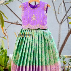 Lilac green pattu lehanga set