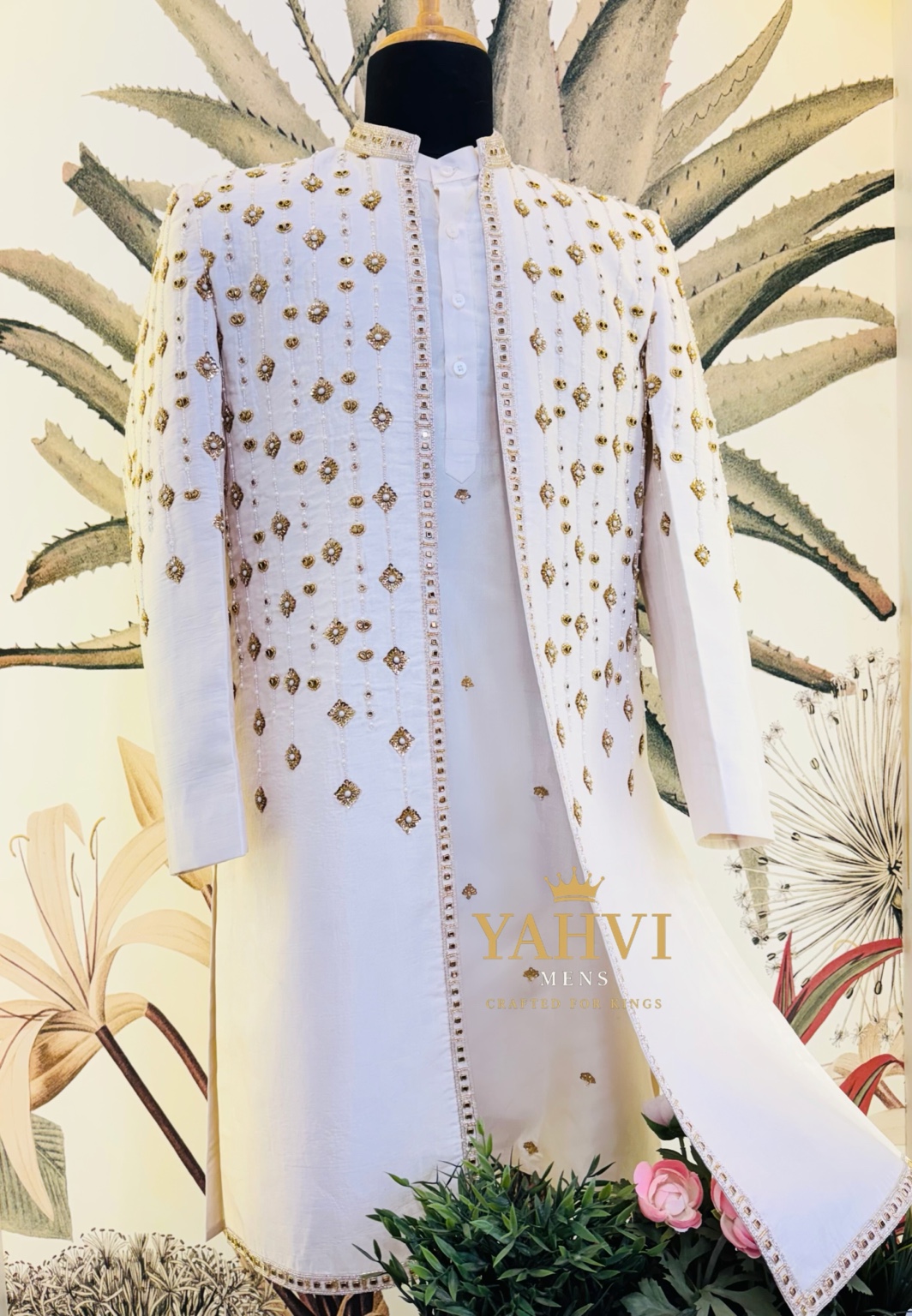 Rajveer Ivory Handcrafted Sherwani Set - Image 2