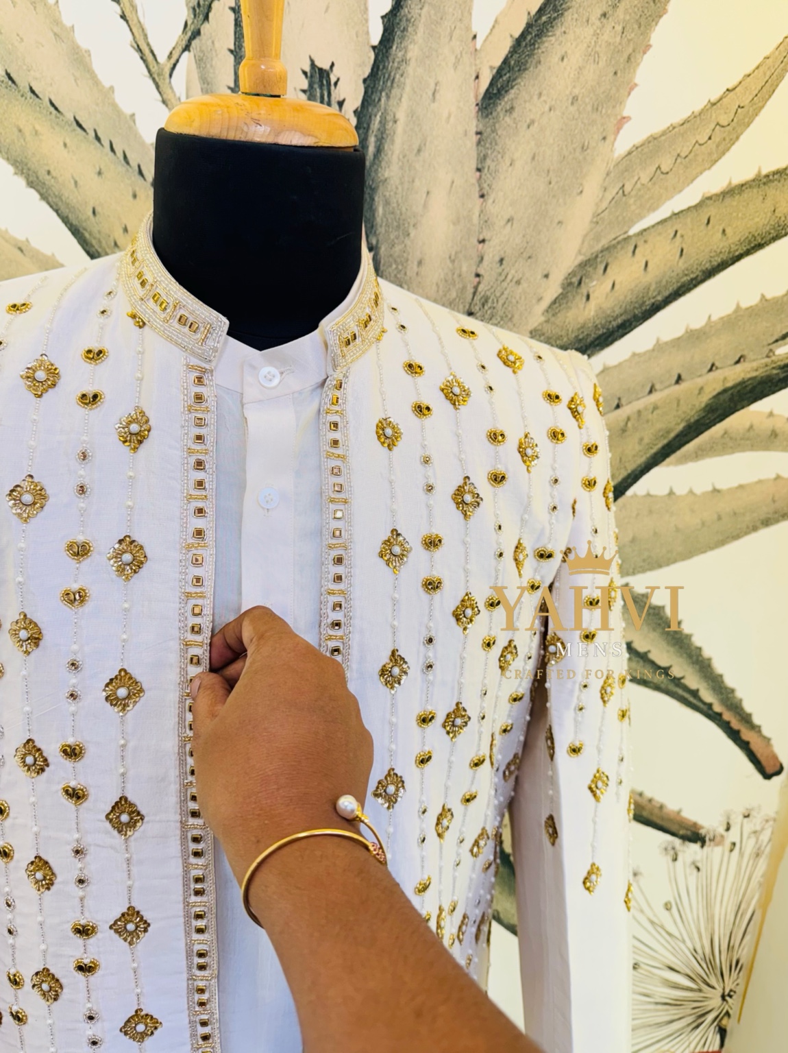 Rajveer Ivory Handcrafted Sherwani Set - Image 6