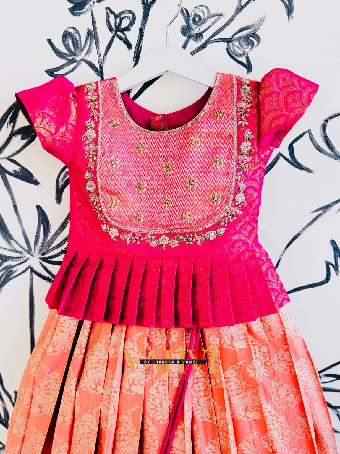 Sunset Coral Silk Lehenga with Embroidered Peplum Top - Image 4