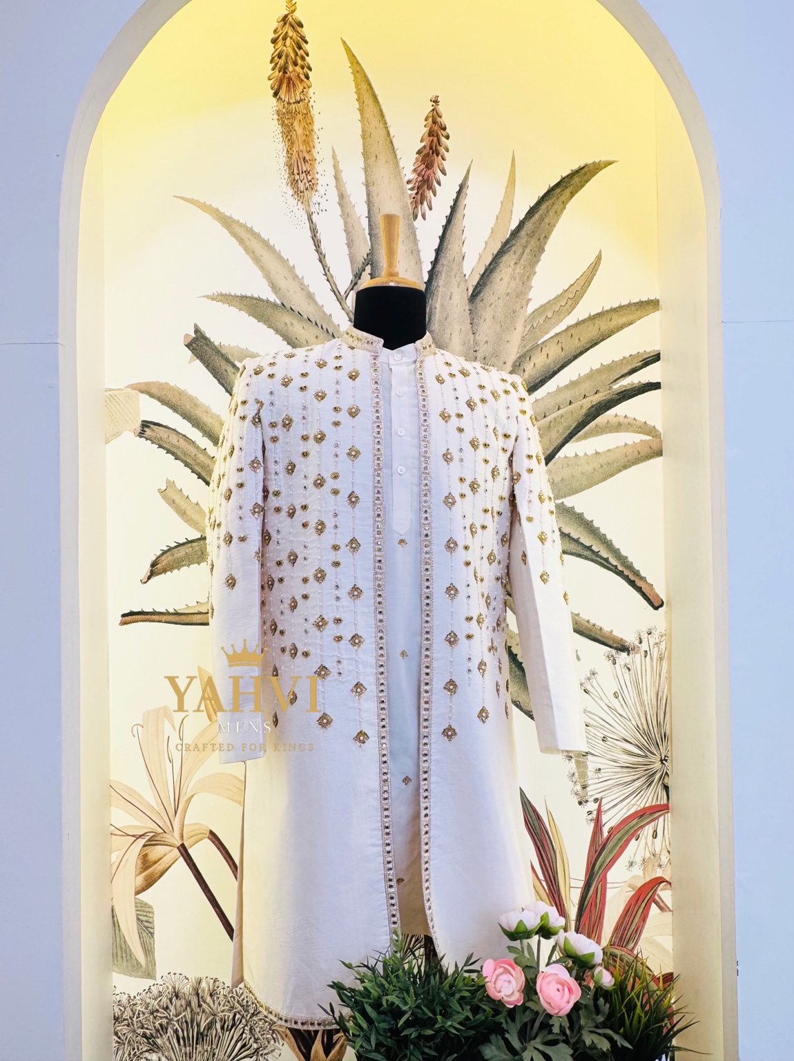 Rajveer Ivory Handcrafted Sherwani Set