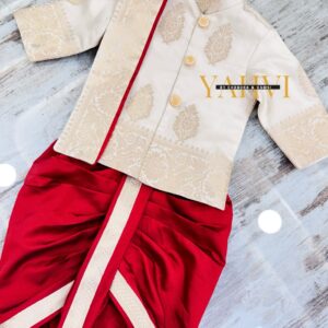 Heritage Zari Buta Newborn Sherwani with Silk Dhoti