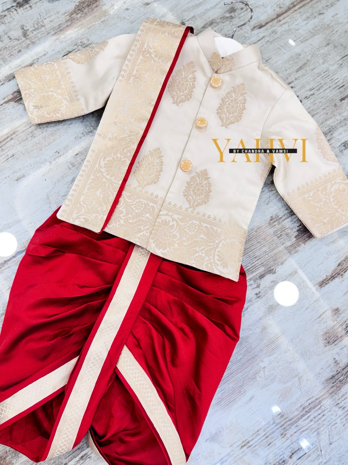 Heritage Zari Buta Newborn Sherwani with Silk Dhoti