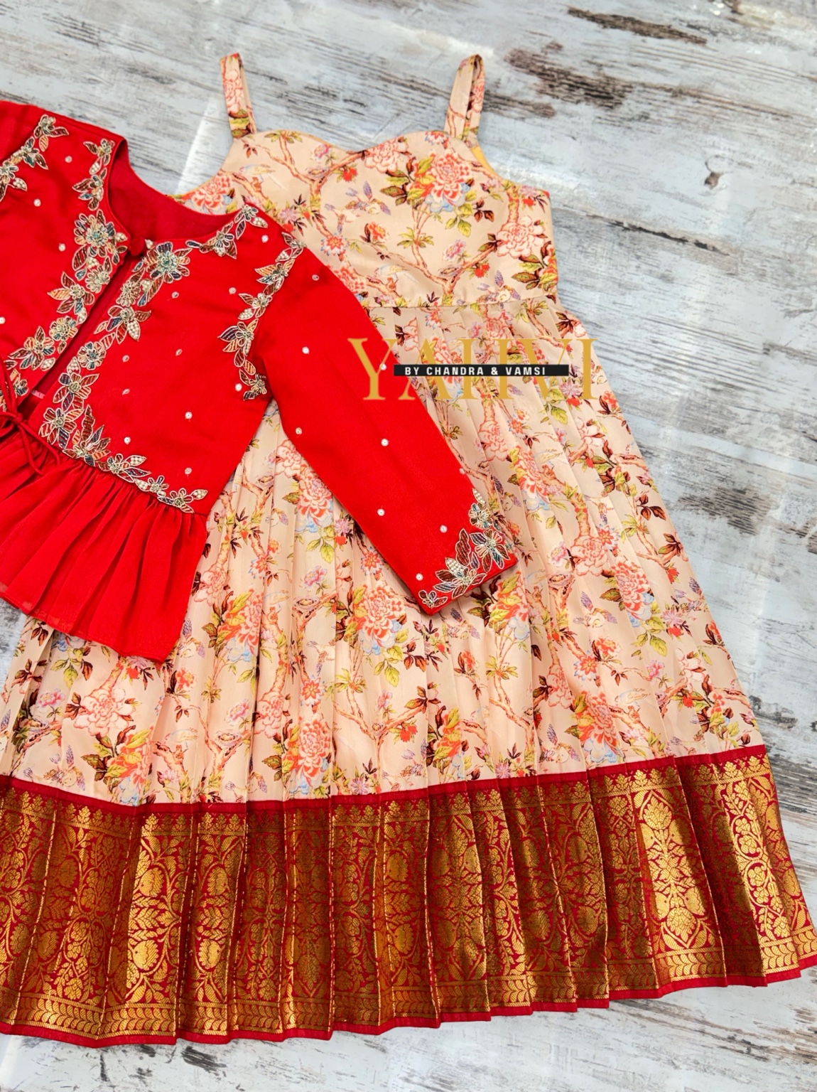 Floral Silk Frock-Style Lehenga with Embroidered Jacket Blouse - Image 4
