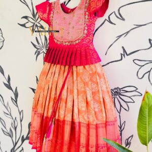 Sunset Coral Silk Lehenga with Embroidered Peplum Top
