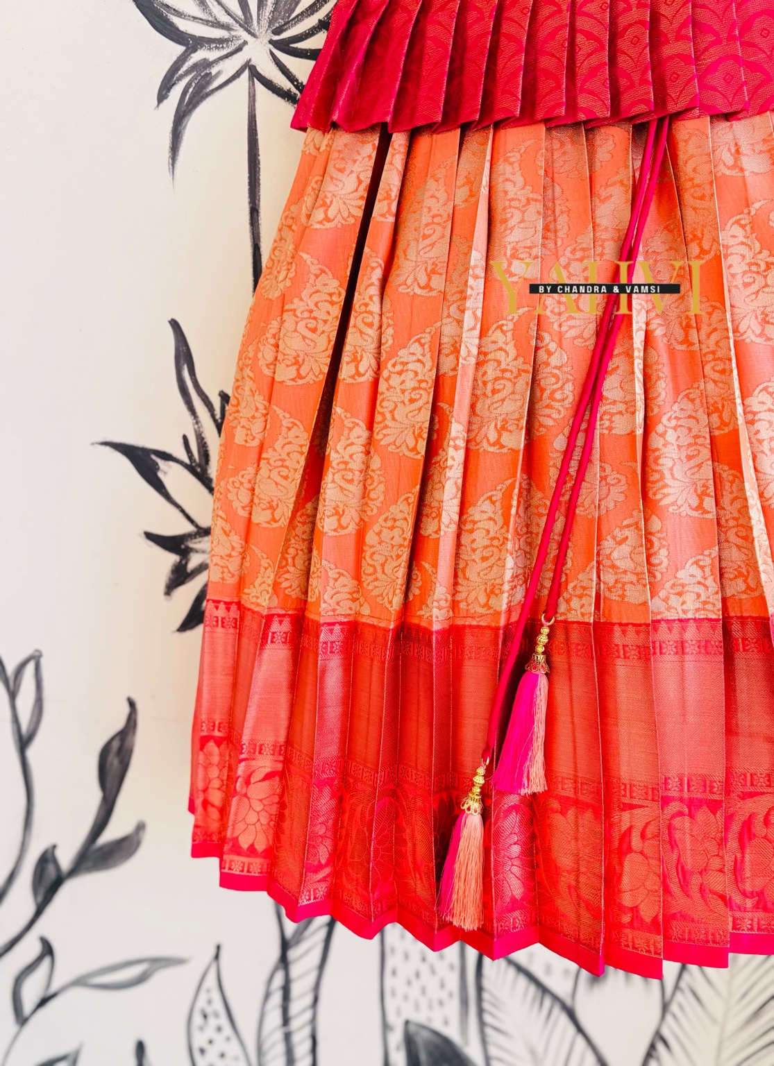 Sunset Coral Silk Lehenga with Embroidered Peplum Top - Image 5