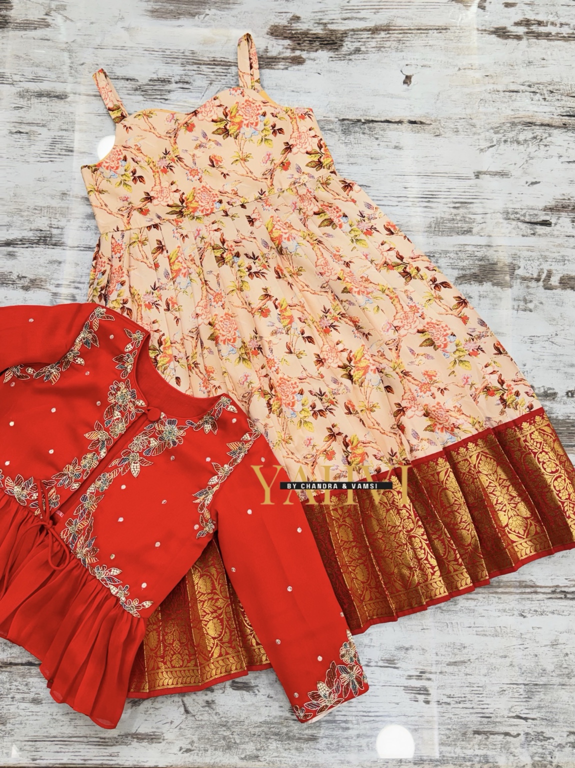 Floral Silk Frock-Style Lehenga with Embroidered Jacket Blouse - Image 6