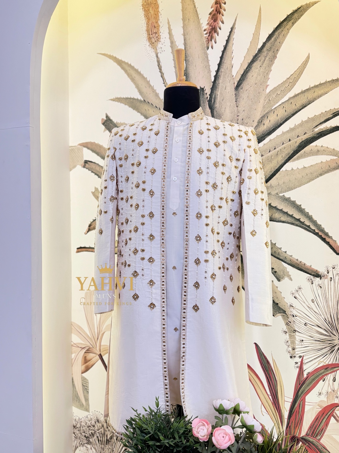 Rajveer Ivory Handcrafted Sherwani Set - Image 7