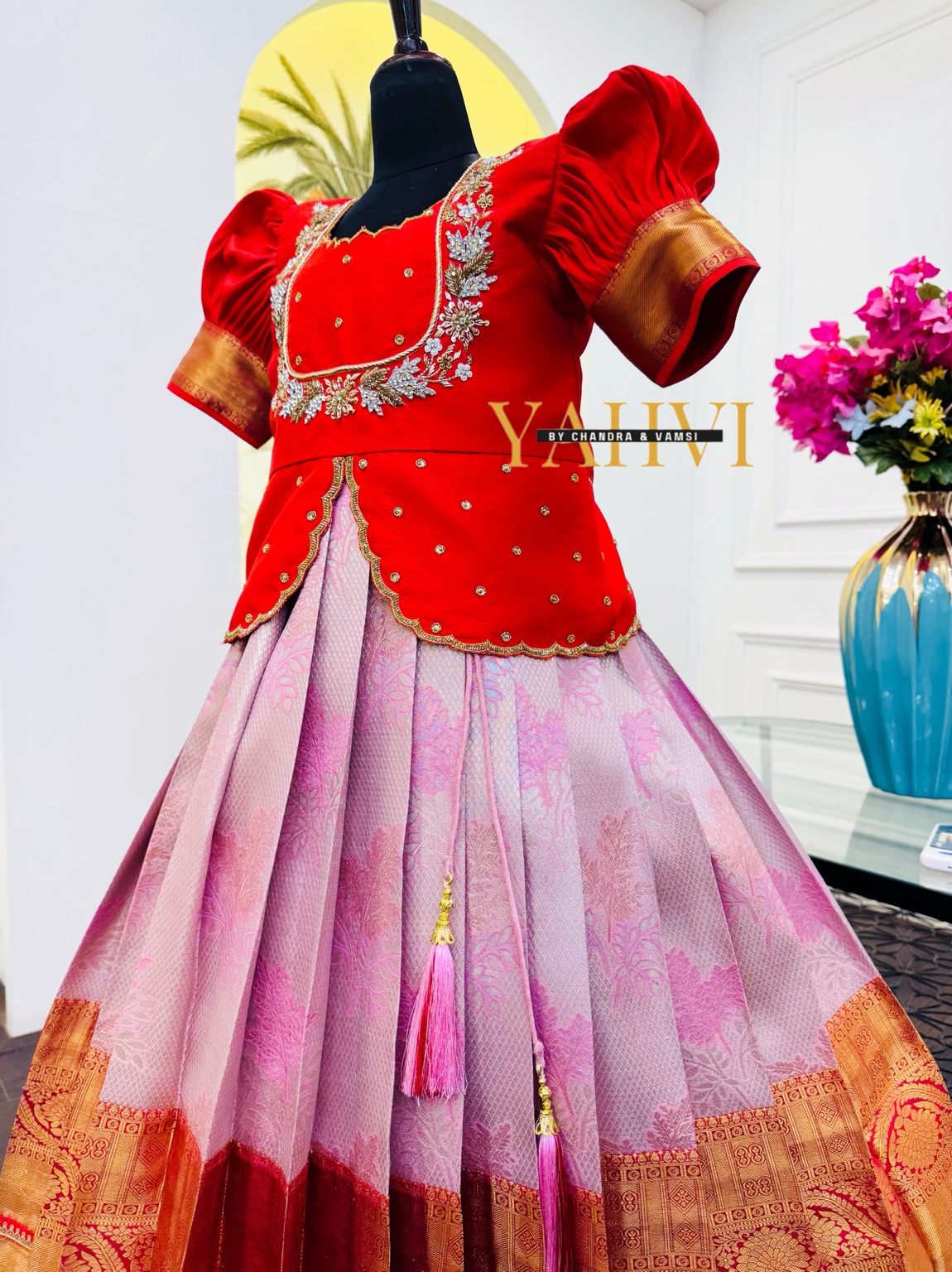 Red Royale Kanchi Silk Lehenga Ensemble - Image 3
