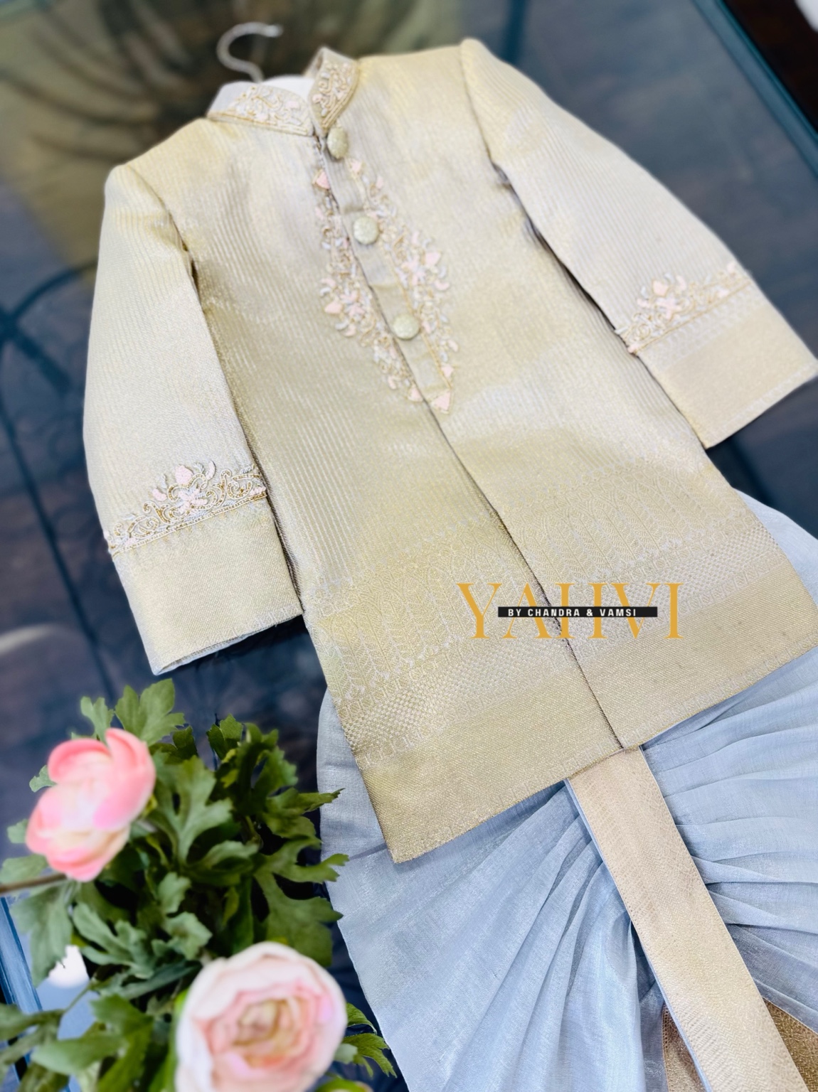 Classic Ivory Zari Embroidered Ethnic Ensemble - Image 5