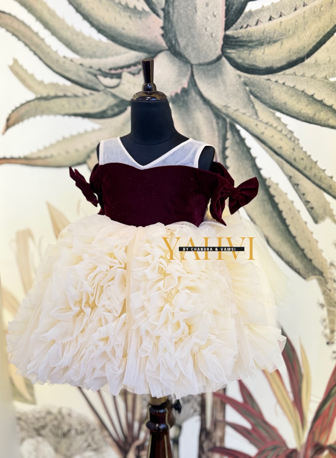 elvet Wine Bodice Tulle Frill Dress - Image 2