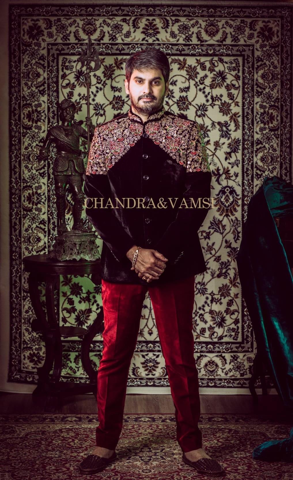 Heritage Floral Embellished Velvet Indo-Western Ensemble - Image 4