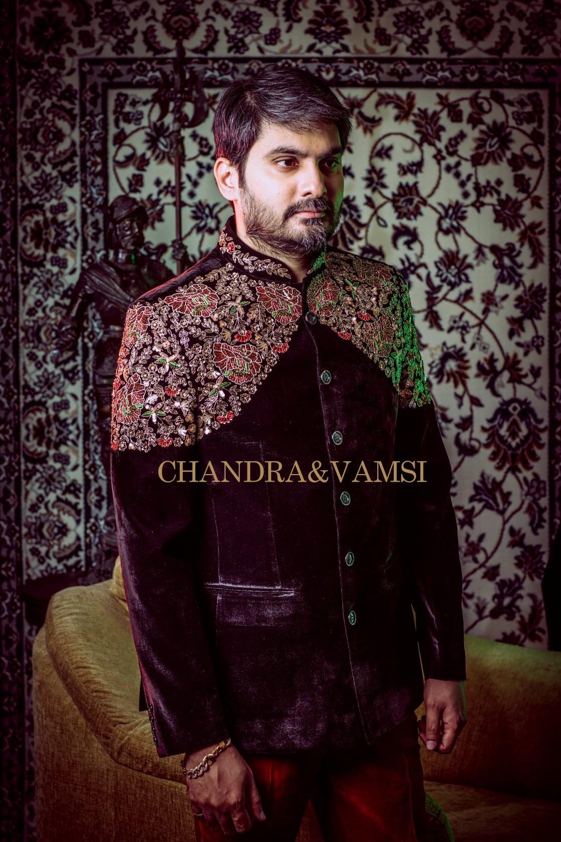 Heritage Floral Embellished Velvet Indo-Western Ensemble - Image 2