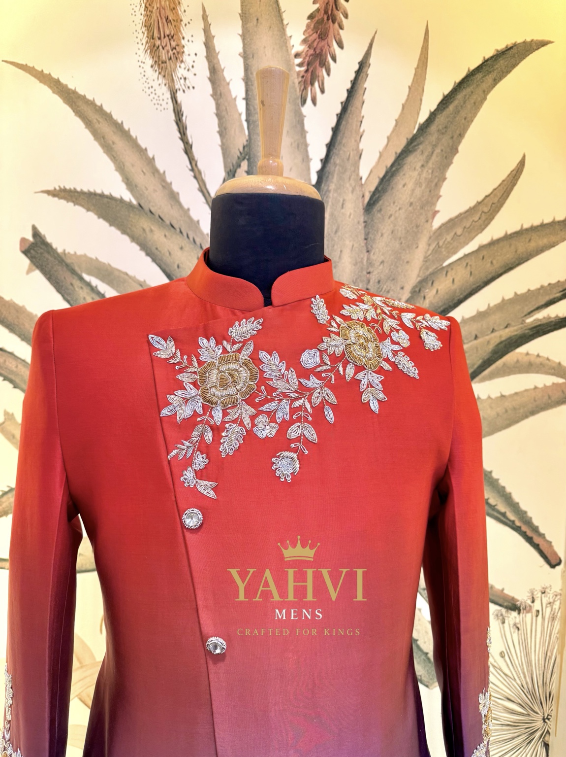 Royal Gradient Floral Embellished Indo-Western Sherwani - Image 4