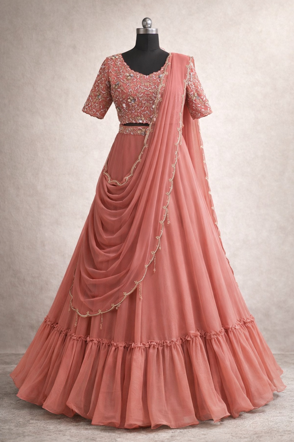 Elegant Blush Peach Embroidery Lehenga Ensemble - Image 3