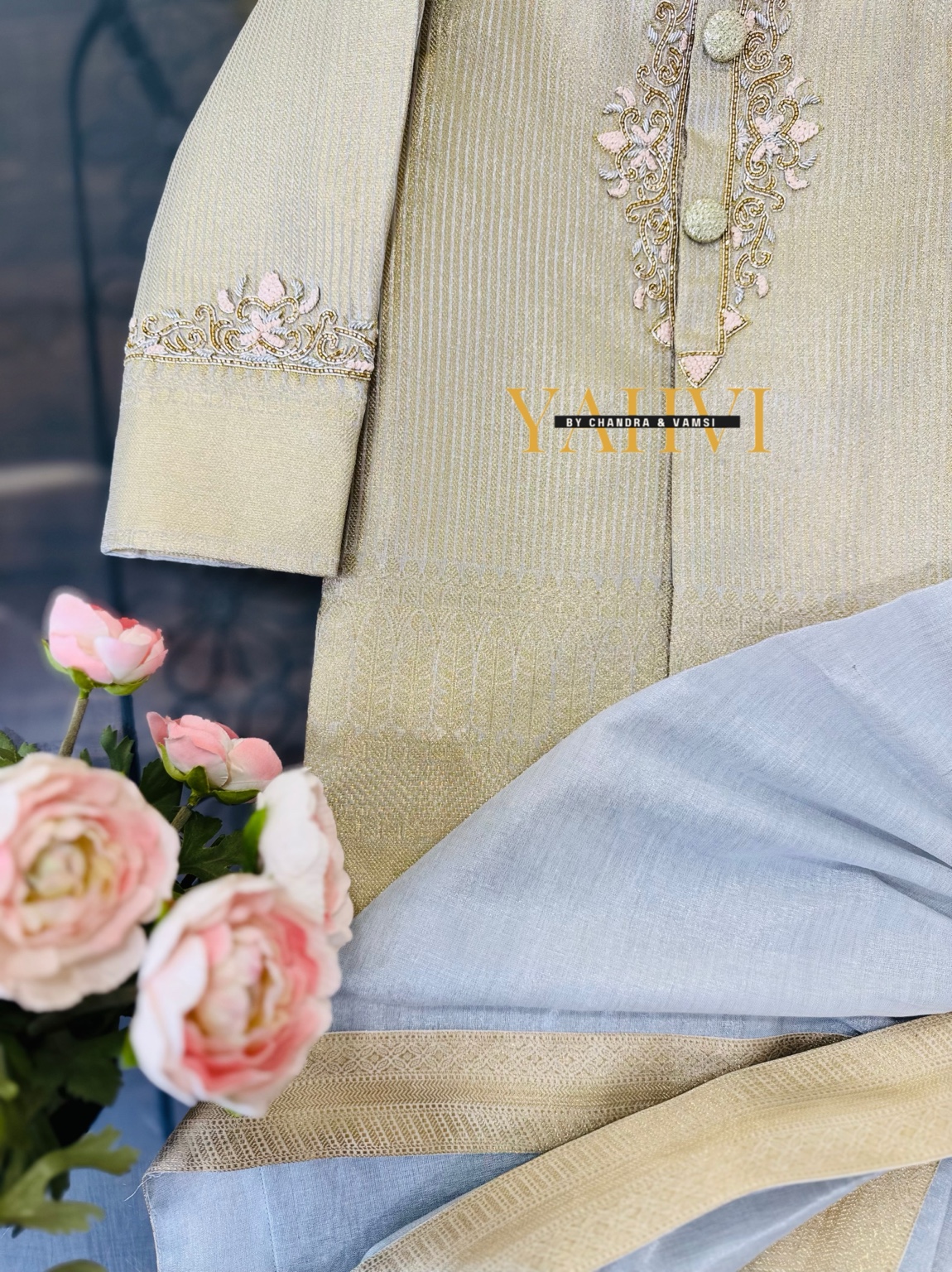 Classic Ivory Zari Embroidered Ethnic Ensemble - Image 4