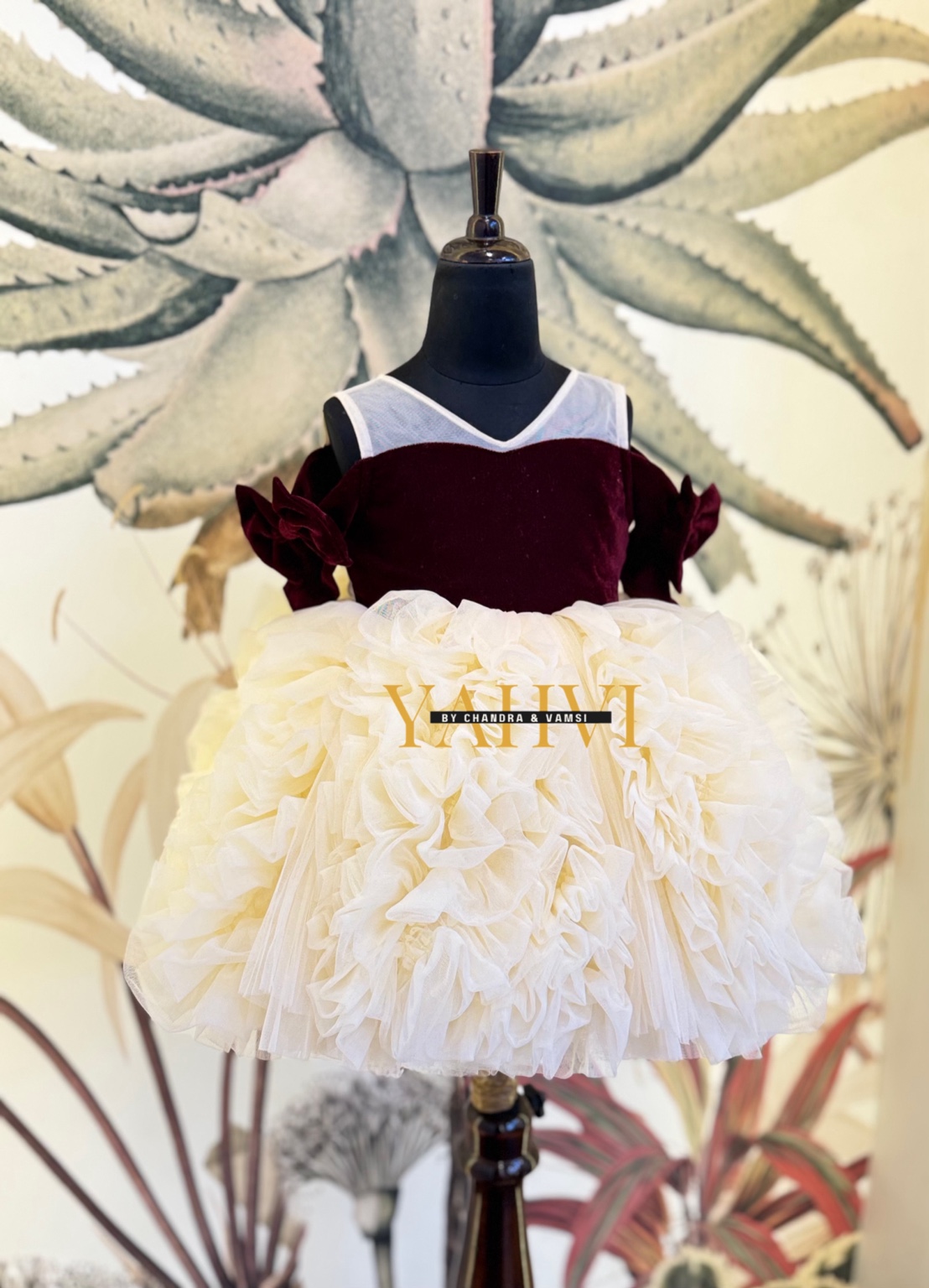 elvet Wine Bodice Tulle Frill Dress