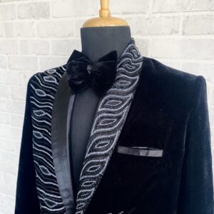 Midnight Velvet Hand-Embroidered Tuxedo Blazer