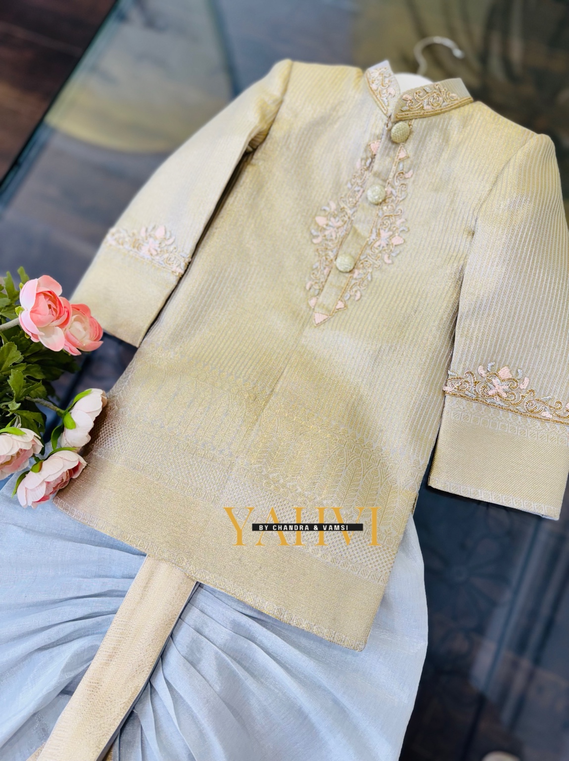 Classic Ivory Zari Embroidered Ethnic Ensemble - Image 2