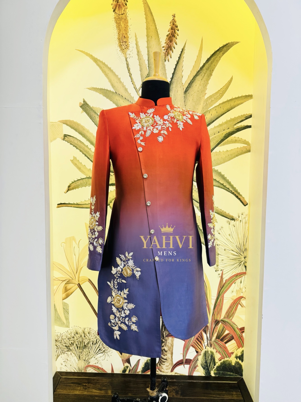 Royal Gradient Floral Embellished Indo-Western Sherwani - Image 6