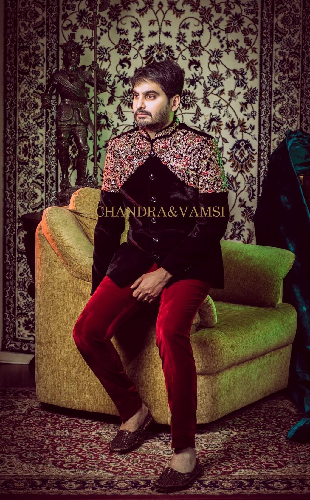 Heritage Floral Embellished Velvet Indo-Western Ensemble
