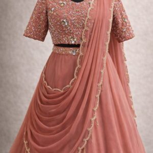 Elegant Blush Peach Embroidery Lehenga Ensemble