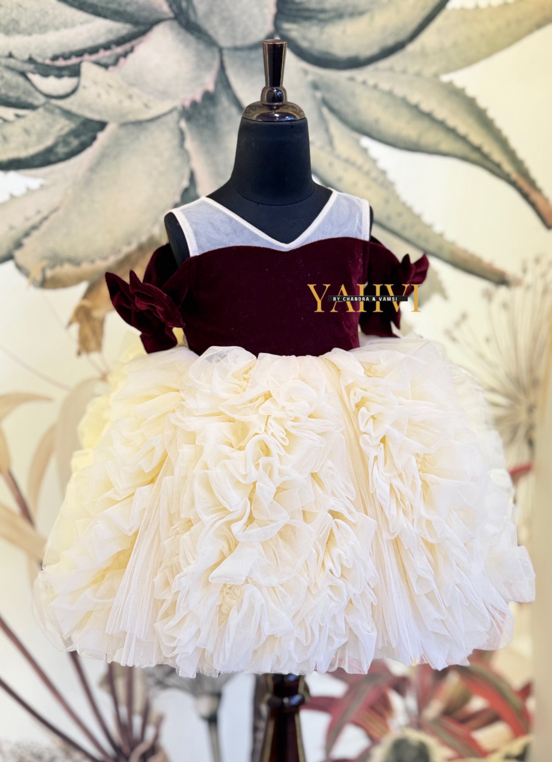 elvet Wine Bodice Tulle Frill Dress - Image 4