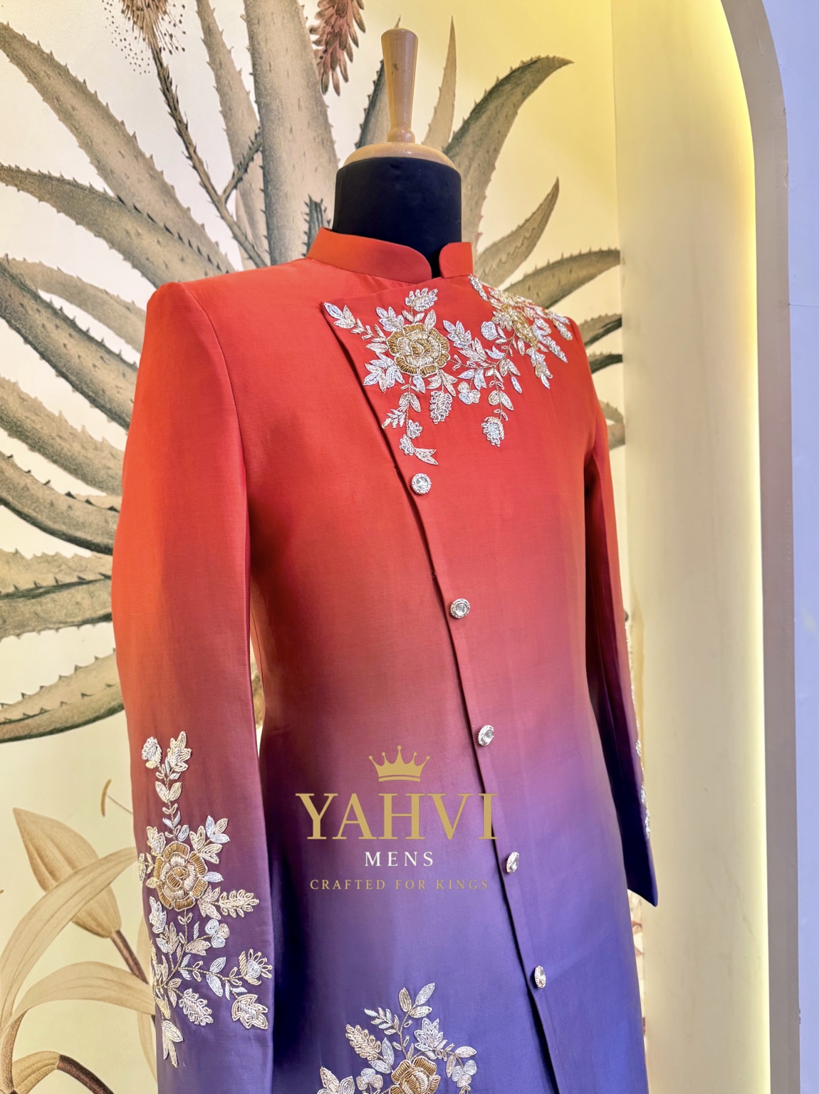 Royal Gradient Floral Embellished Indo-Western Sherwani - Image 2