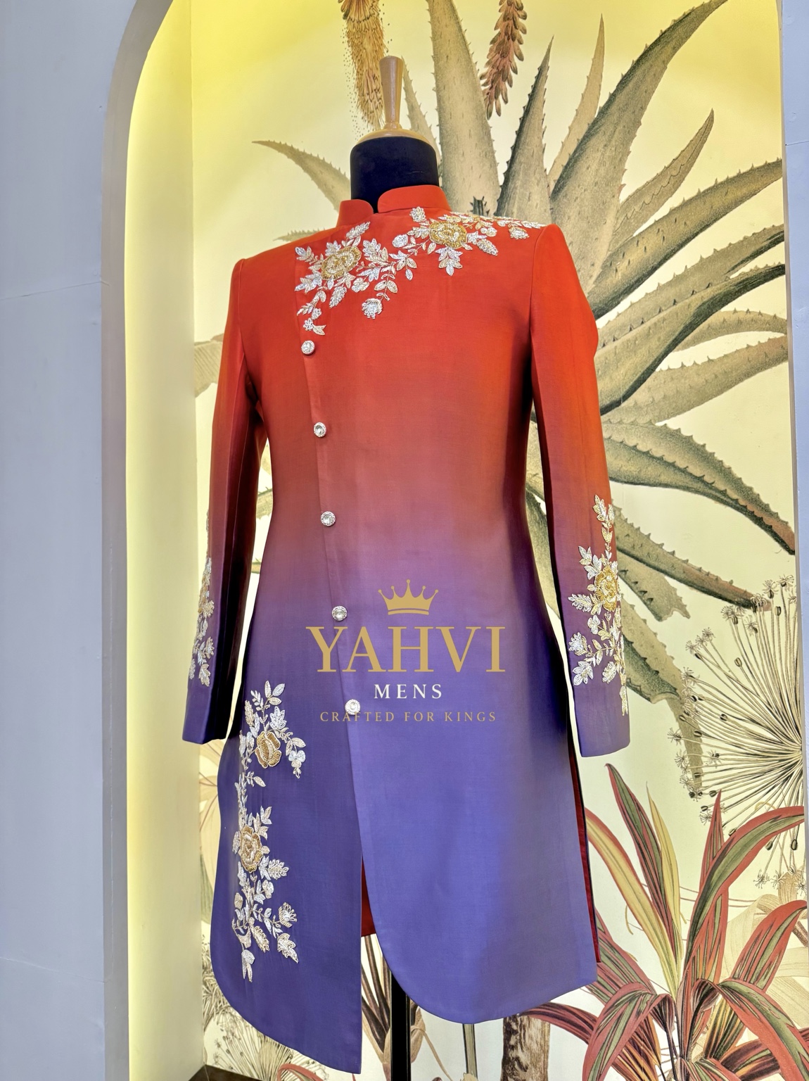 Royal Gradient Floral Embellished Indo-Western Sherwani - Image 3