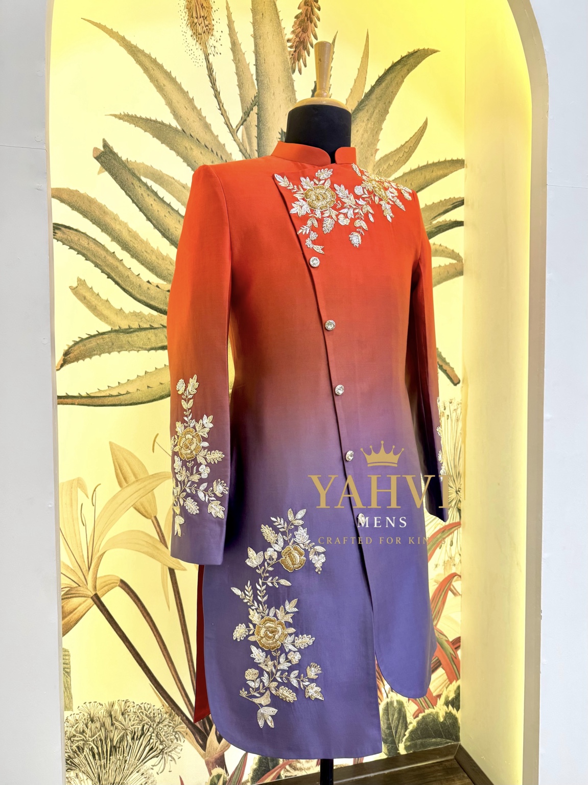 Royal Gradient Floral Embellished Indo-Western Sherwani - Image 5