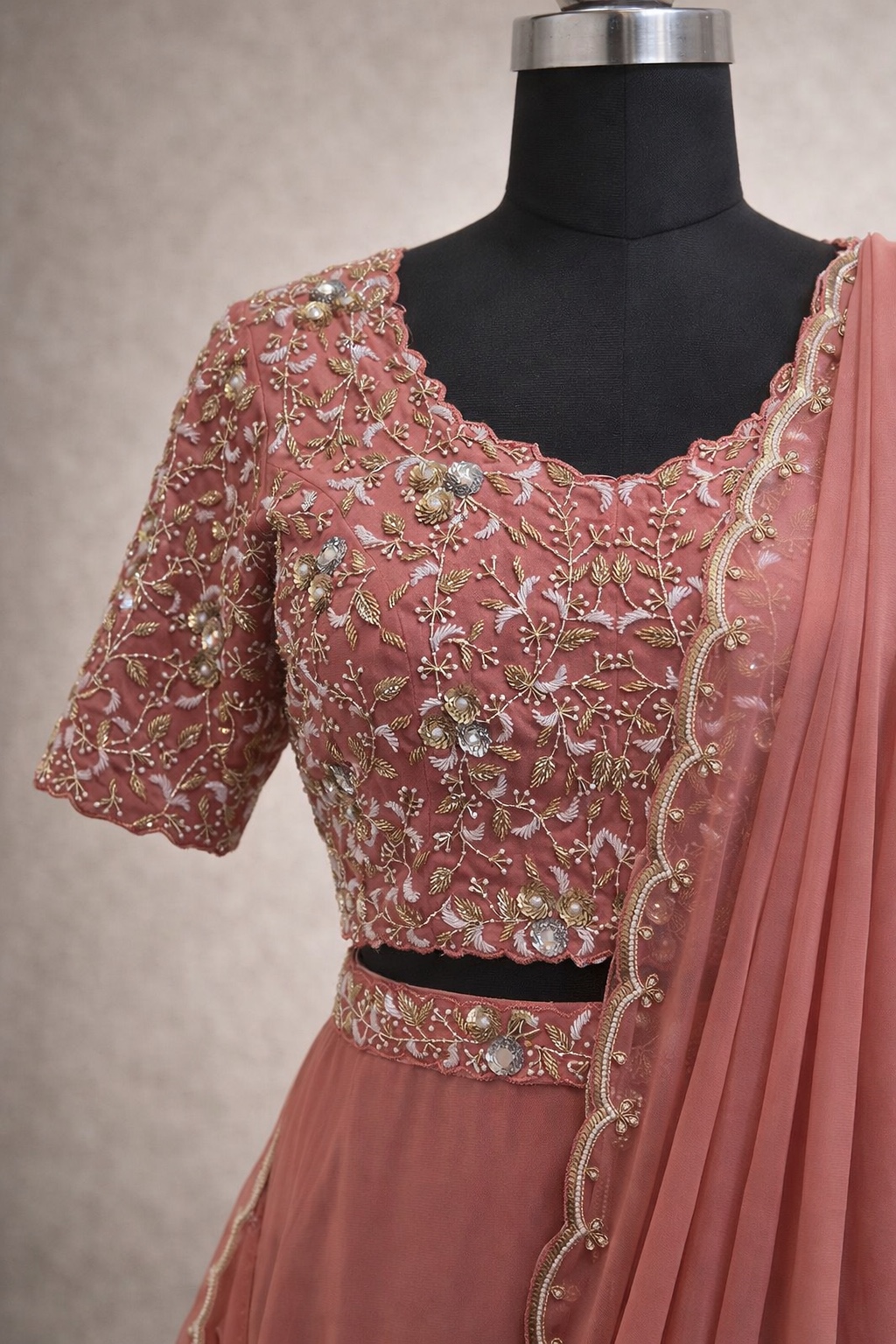 Elegant Blush Peach Embroidery Lehenga Ensemble - Image 4