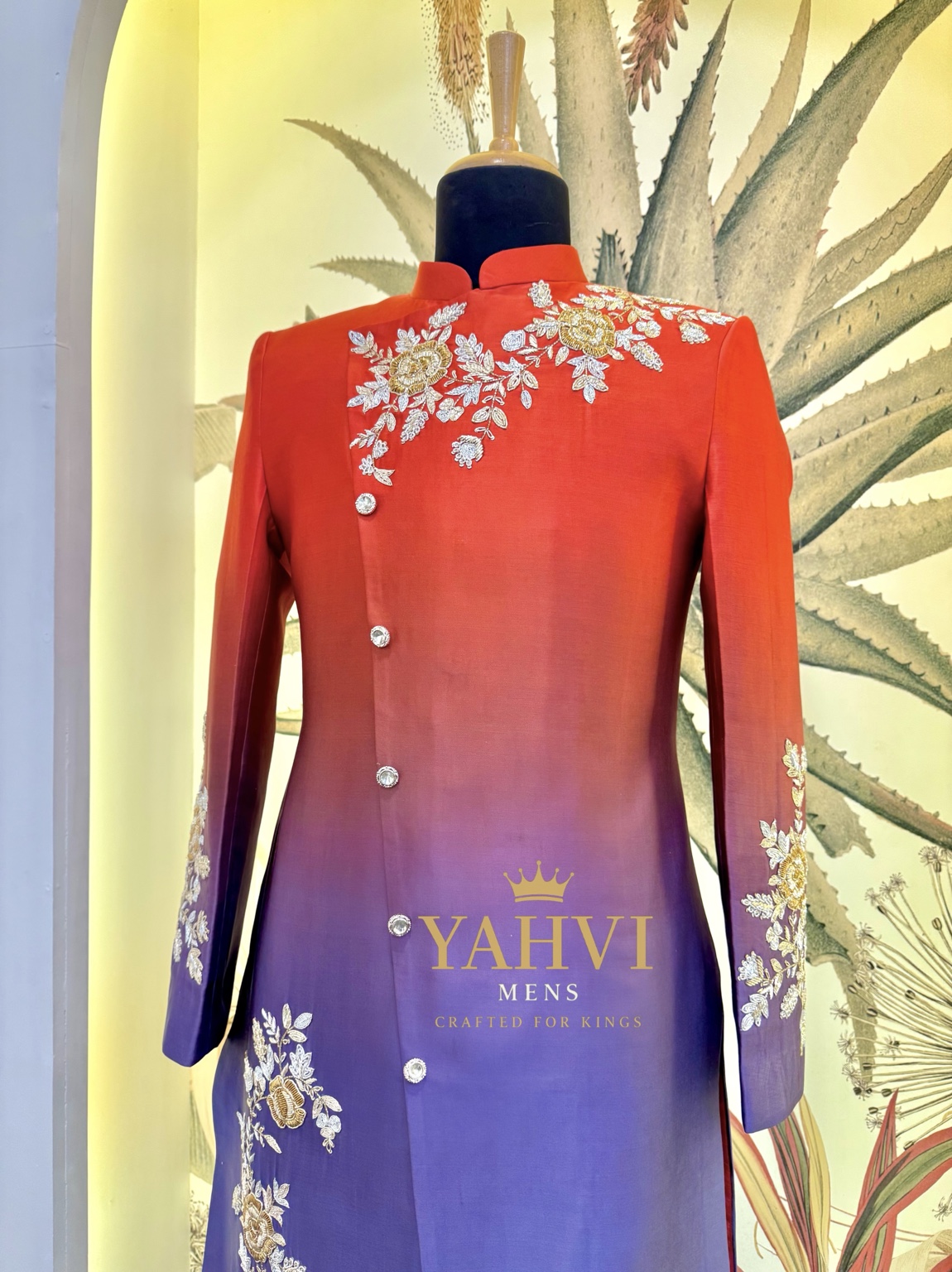 Royal Gradient Floral Embellished Indo-Western Sherwani