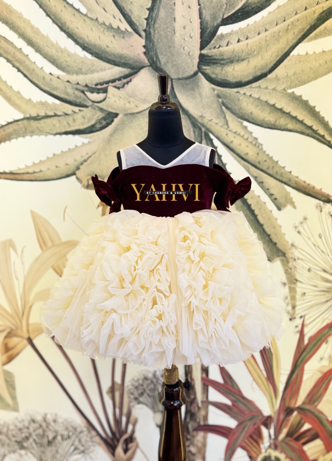 elvet Wine Bodice Tulle Frill Dress - Image 5