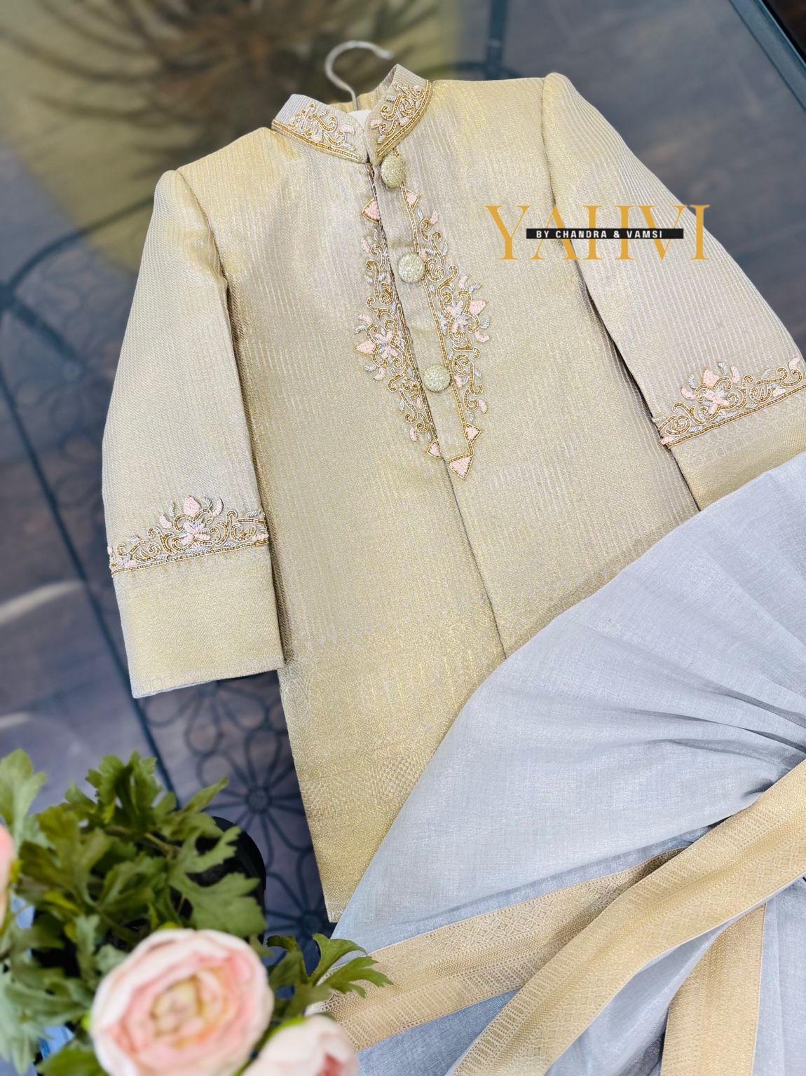 Classic Ivory Zari Embroidered Ethnic Ensemble