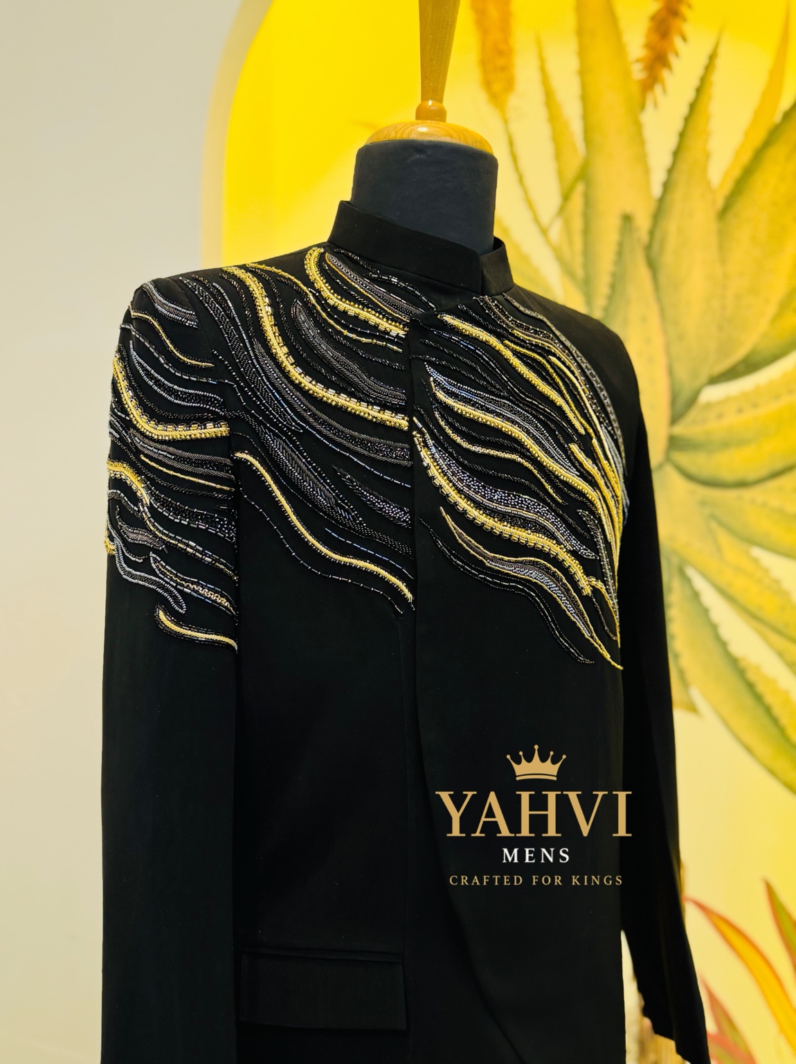 Midnight Noir Embroidered Bandhgala