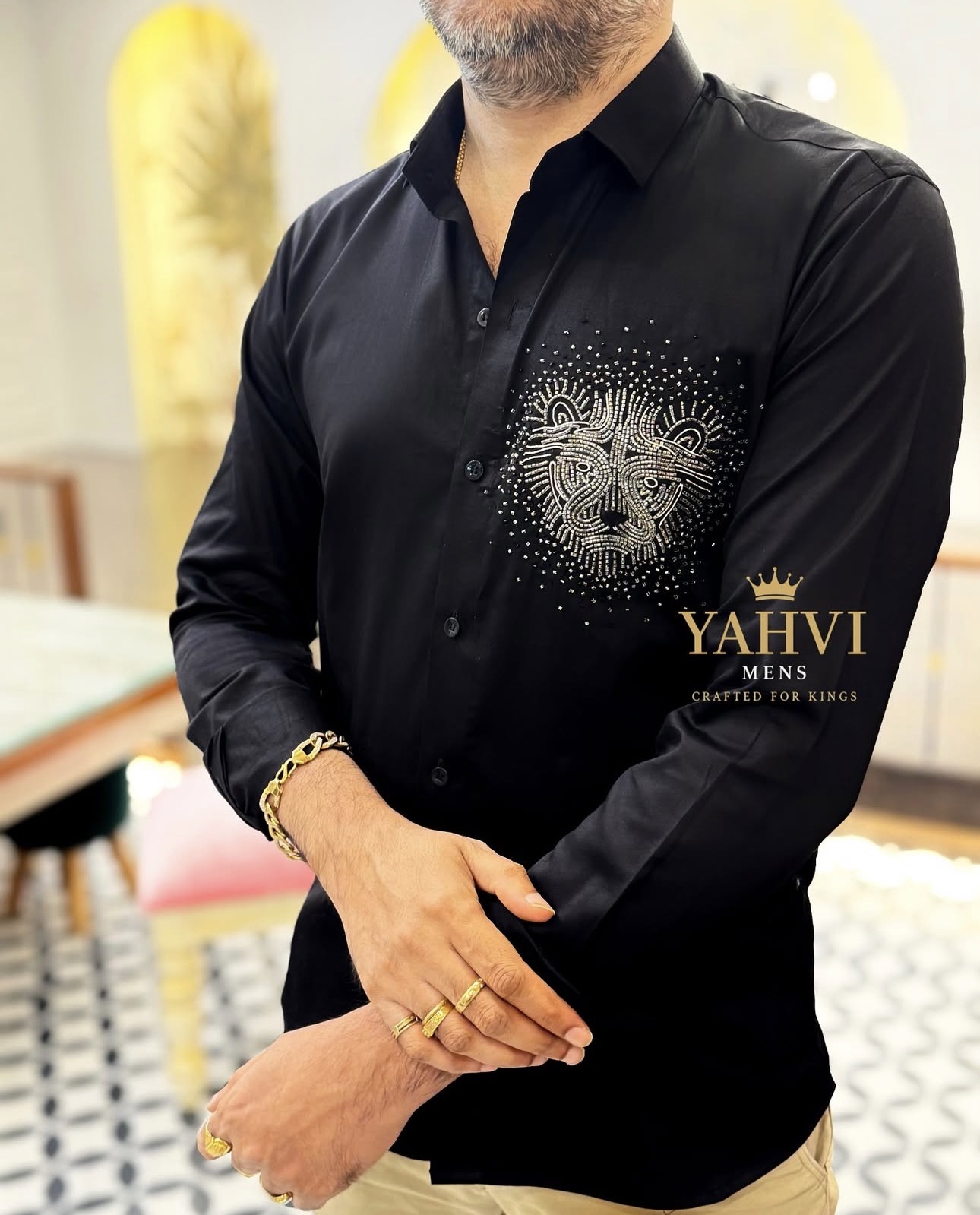 tarlight Lion Hand-Embroidered Cotton Shirt