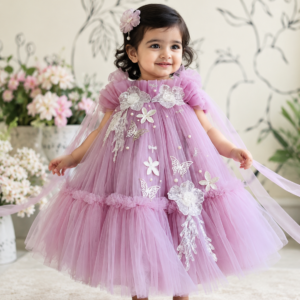 Butterfly Blossom Hand-Embroidered Party Frock