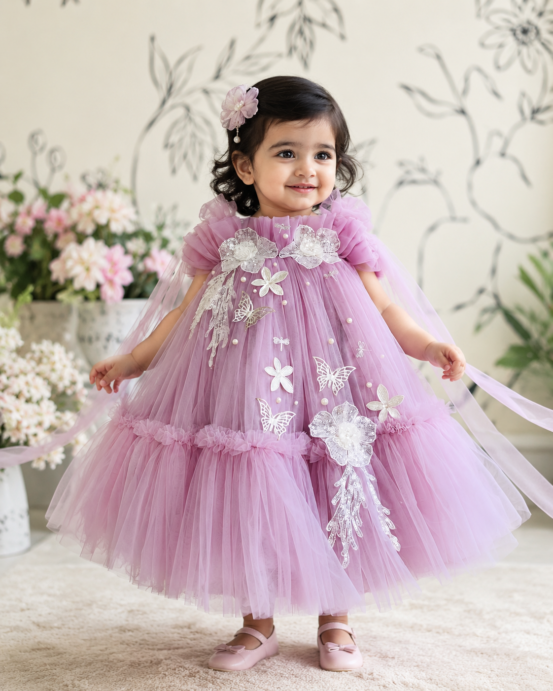Butterfly Blossom Hand-Embroidered Party Frock