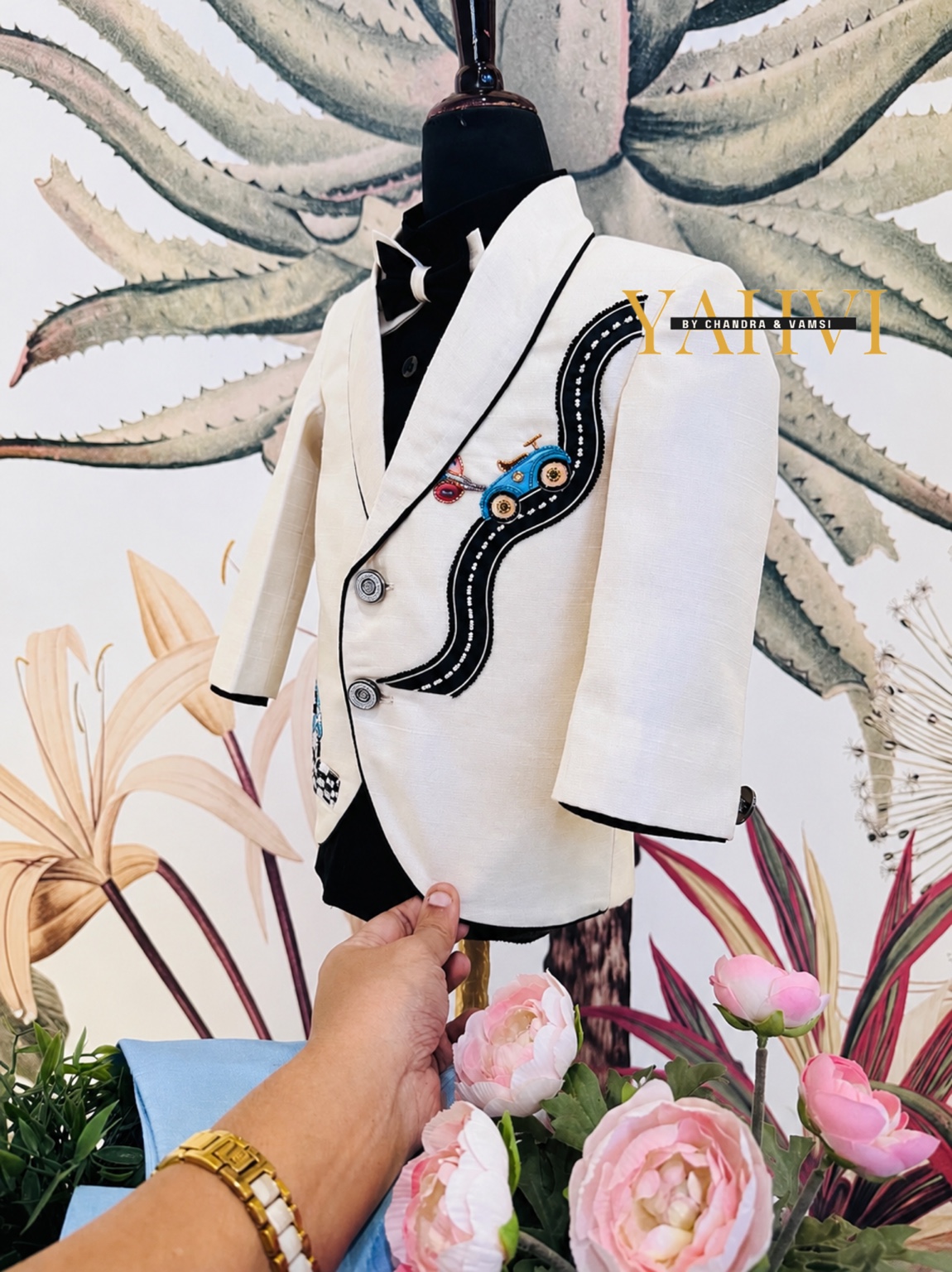 Little Racer Hand Embroidered Boys Tuxedo Suit - Image 2