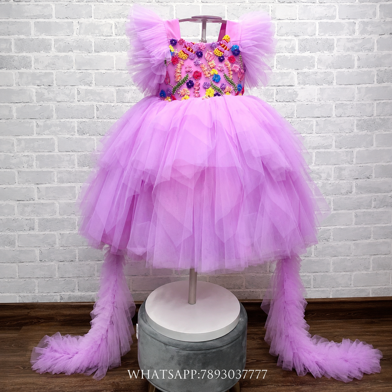 Lilac Butterfly Garden Hand-Embroidered Party Frock - Image 2