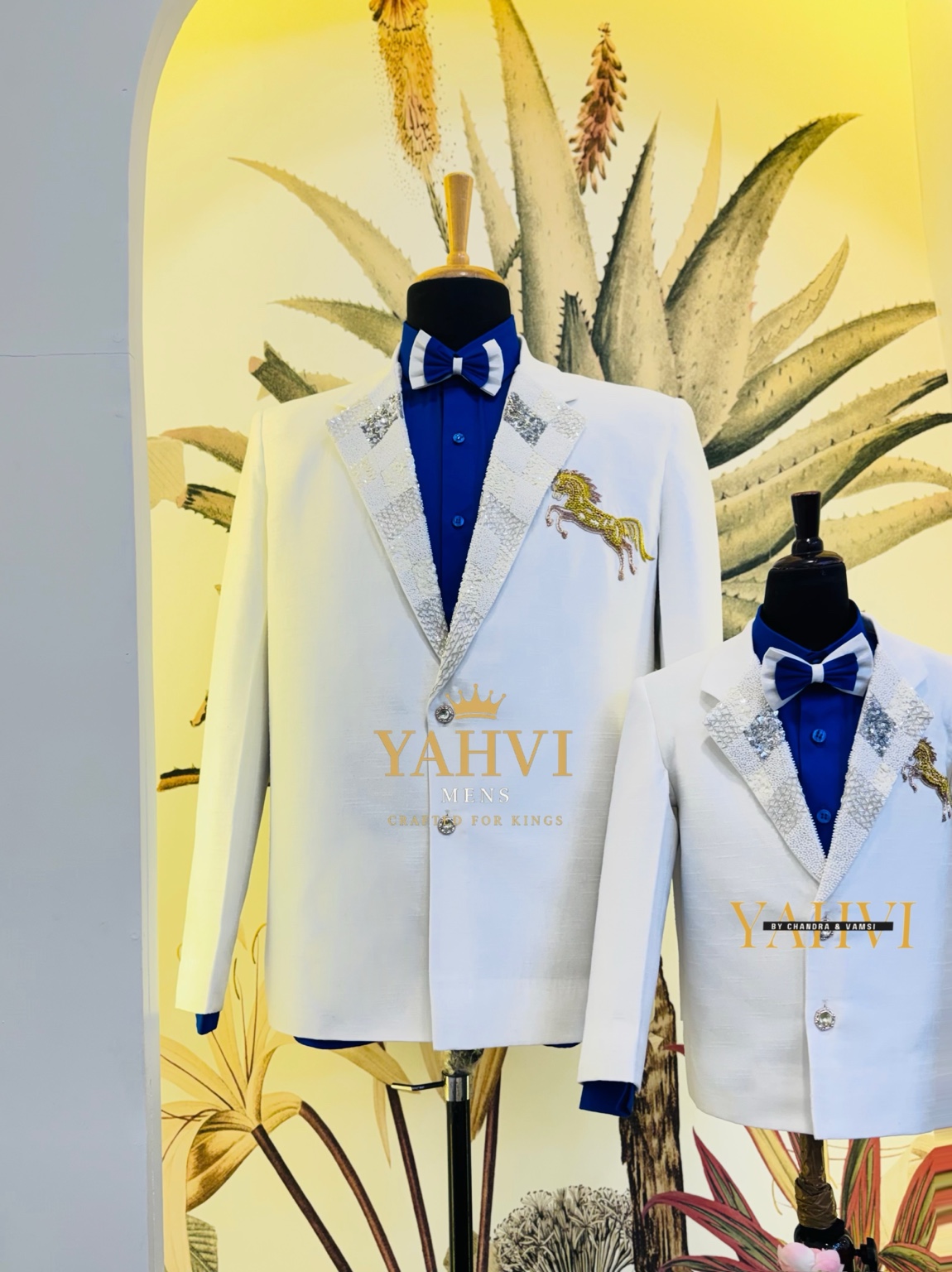 Royal White & Sapphire Father-Son Embroidered Blazer Set - Image 3