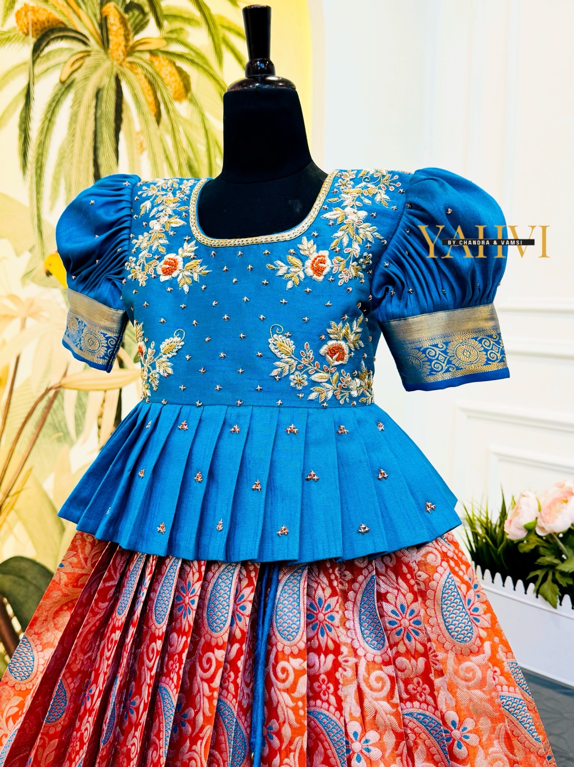 Ananda Blue Kanchi Pattu Lehenga Set - Image 3