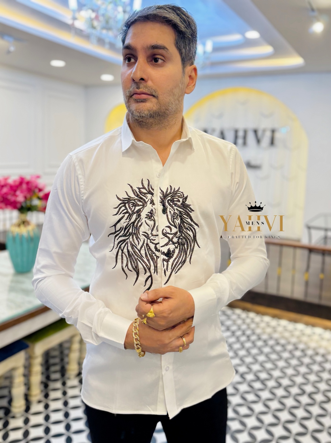 Royal Lion Hand-Embroidered Cotton Shirt - Image 2