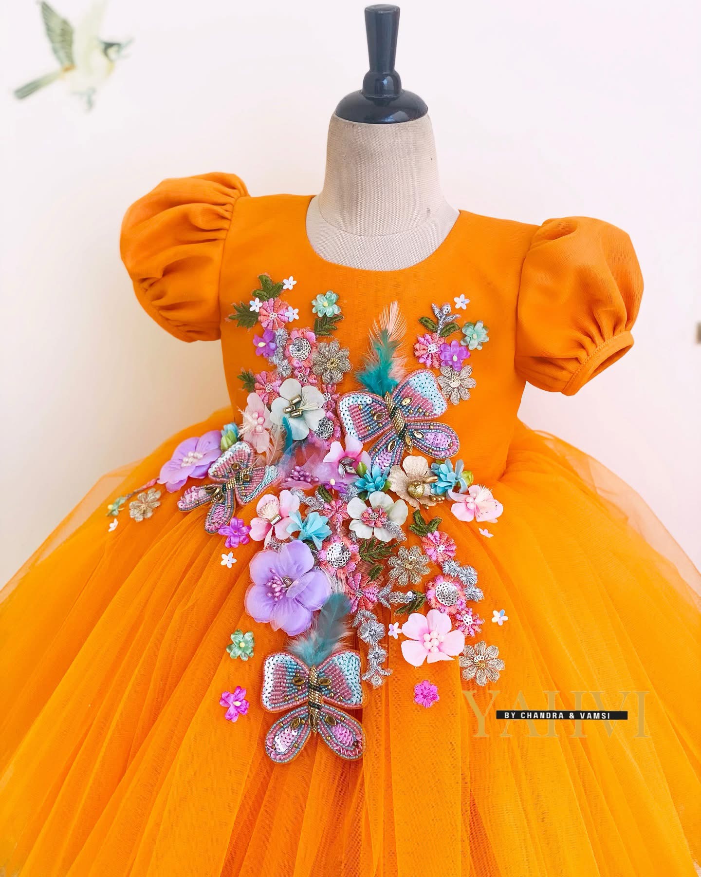 Enchanted Butterfly Hand-Embroidered Party Frock - Image 3