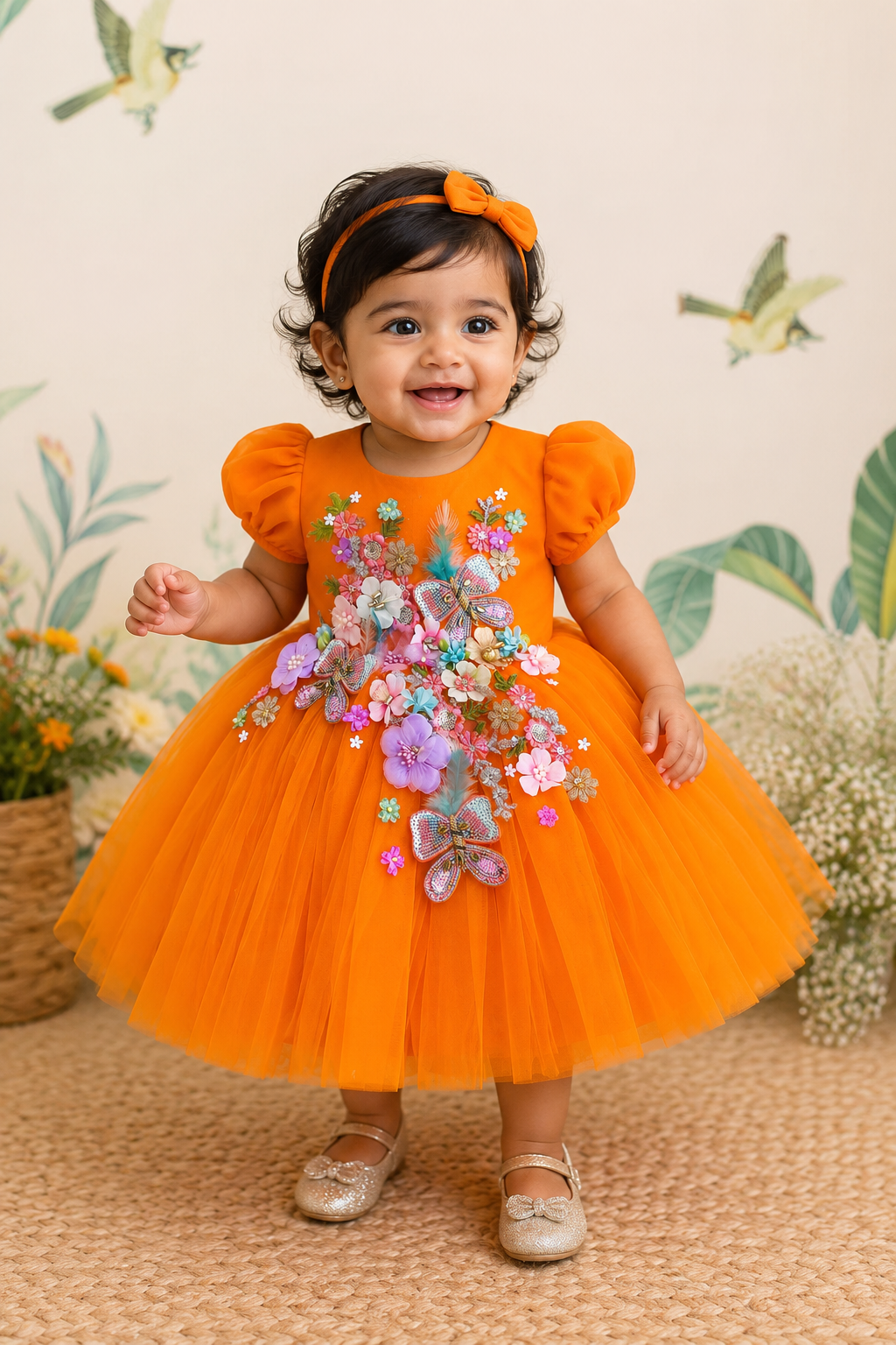 Enchanted Butterfly Hand-Embroidered Party Frock