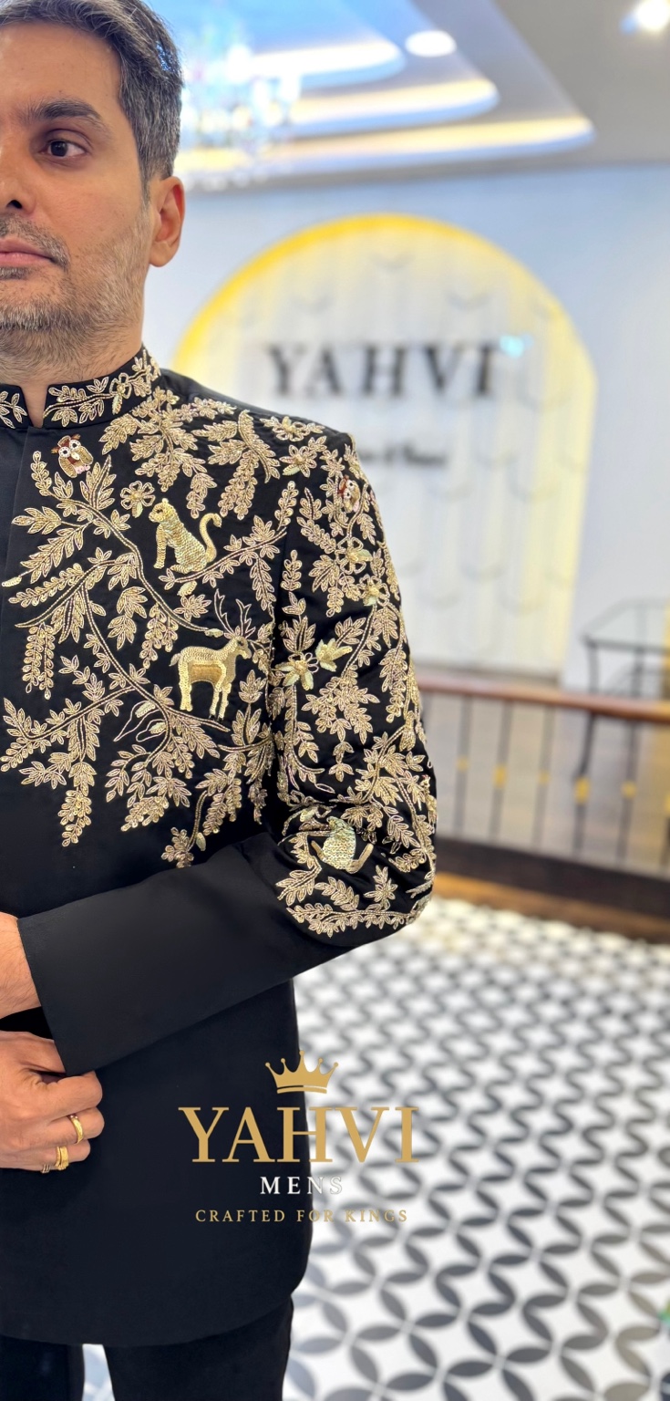 Midnight Royale Hand-Embroidered Jodhpuri Suit - Image 3
