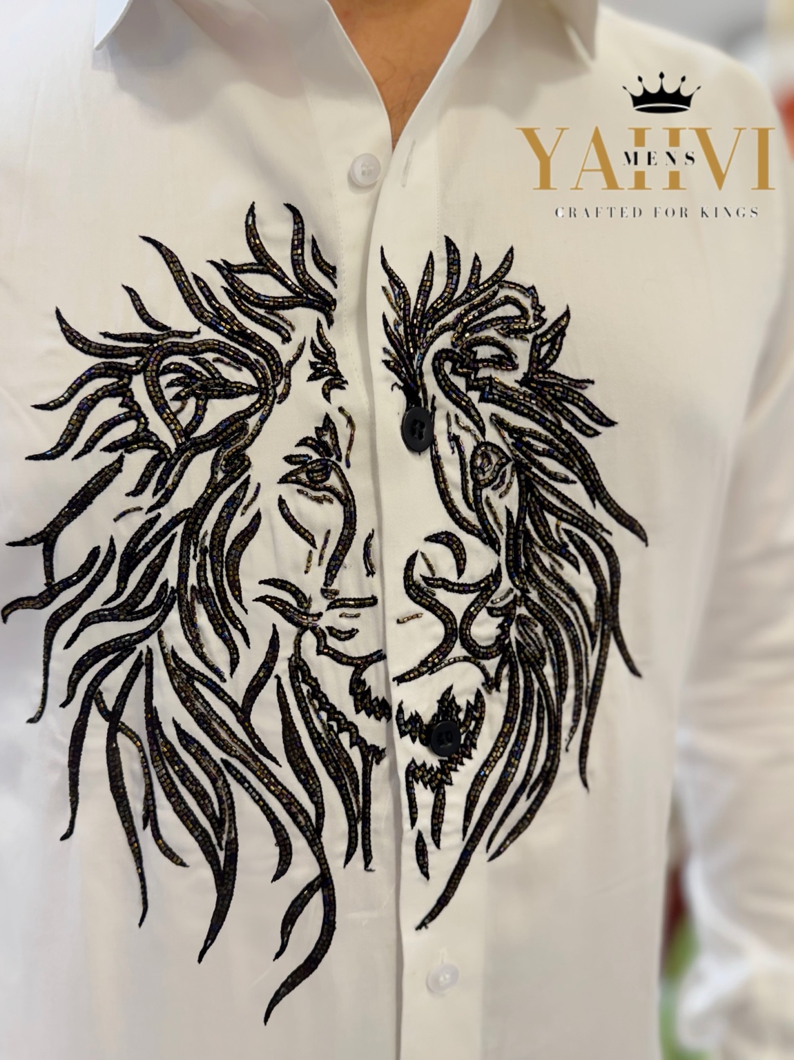 Royal Lion Hand-Embroidered Cotton Shirt - Image 3